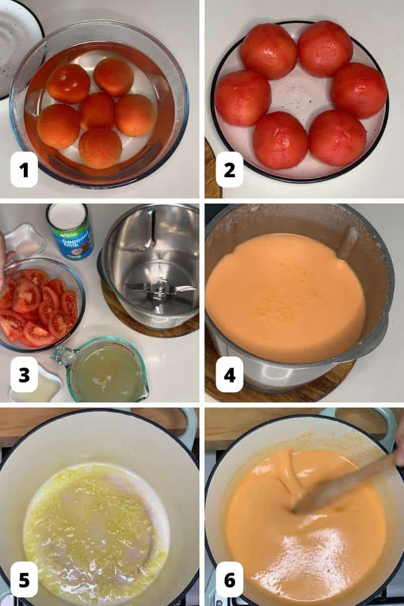 tomato basil soup process shots