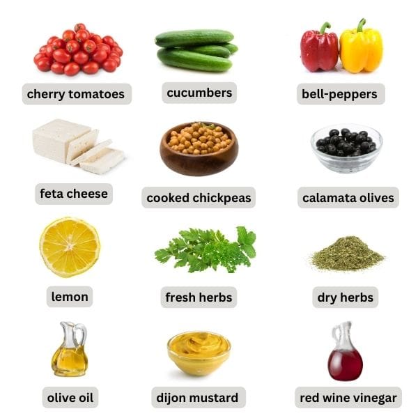 ingredients needed to make Mediterranean chickpea salad