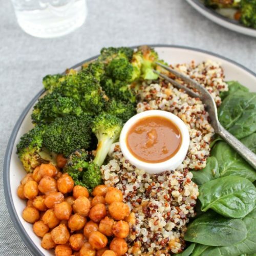 buddha bowl with broccoli chickpeas and quinoa