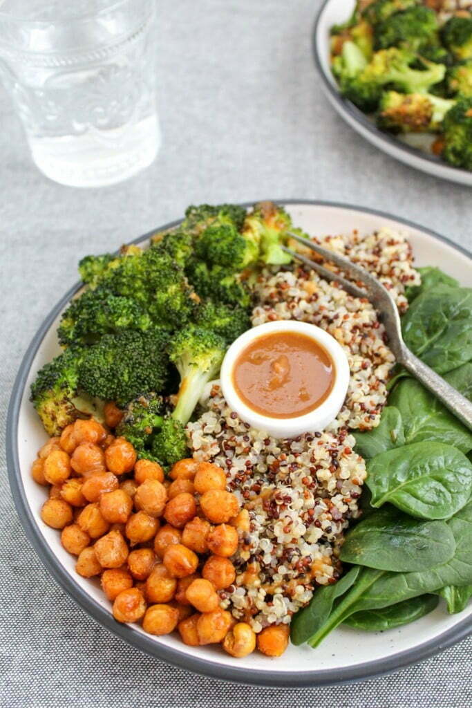 Buddha bowl with roasted broccoli and chickpeas