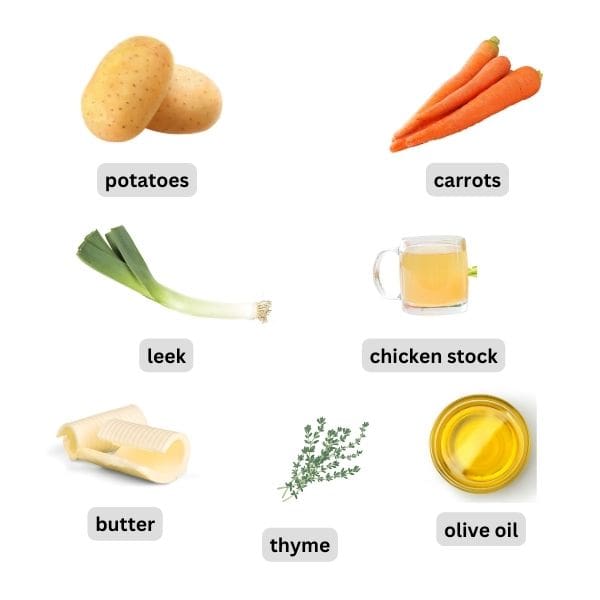 ingredients for carrot and potato soup