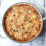 Mexican chicken and rice in a large dutch oven.