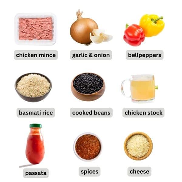 ingredients for Mexican chicken and rice