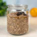 chocolate orange overnight oats in a Masson jar.