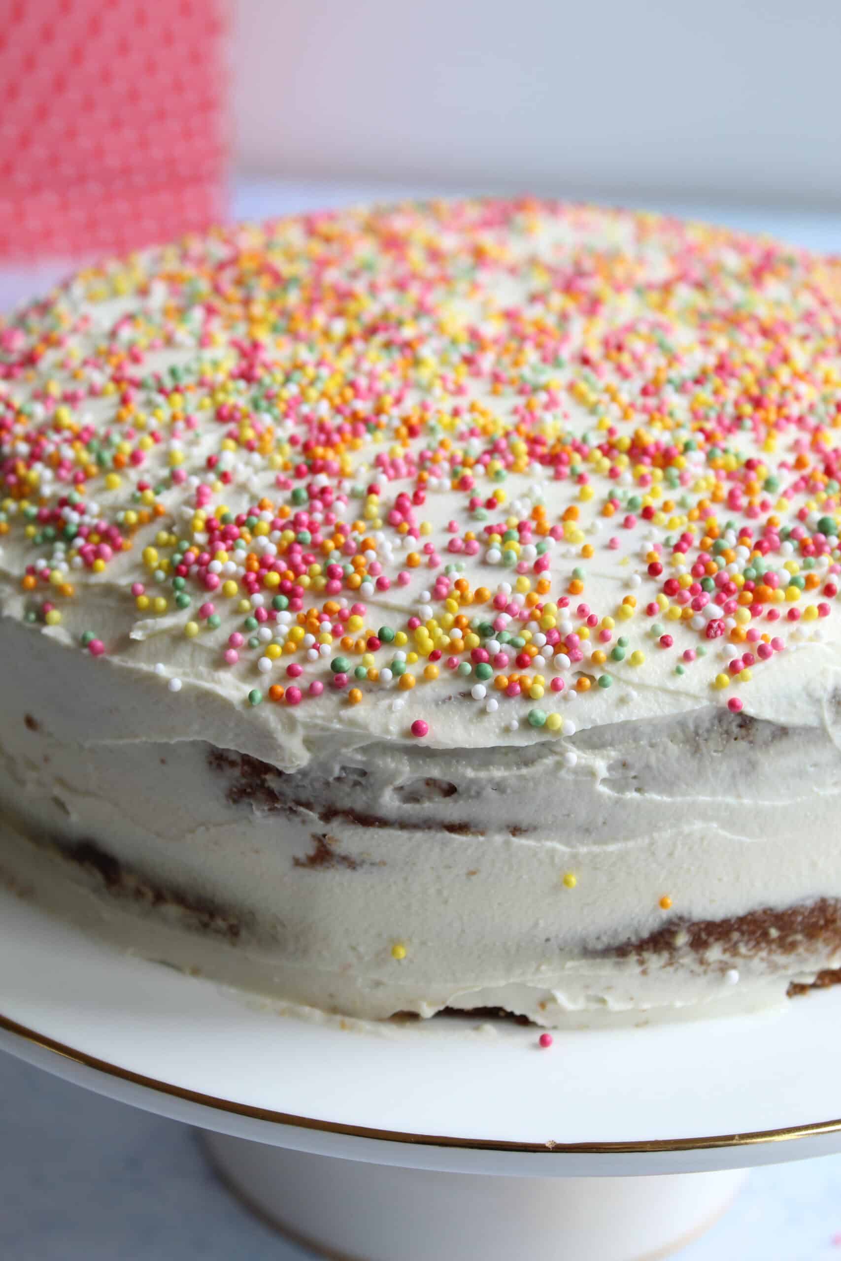 sponge cake decorated with colorful sprinkles