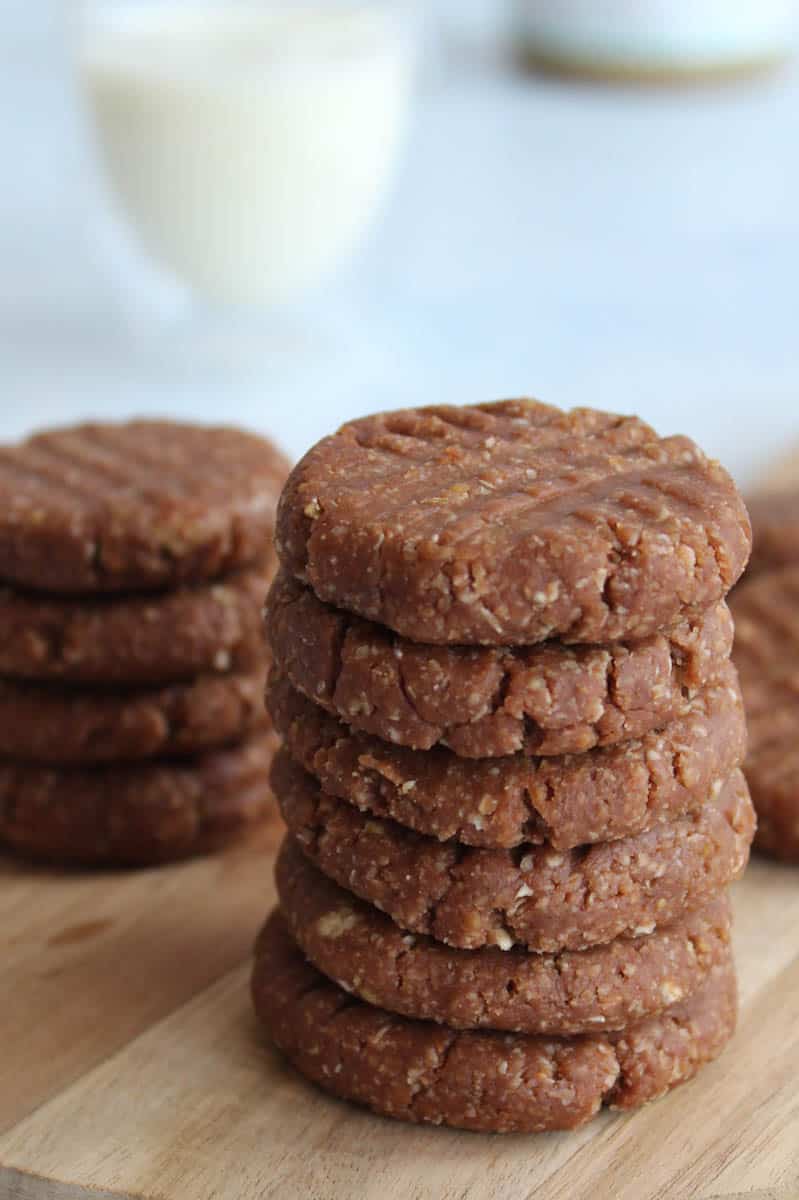 two stacks of little chocolate no bake cookies 