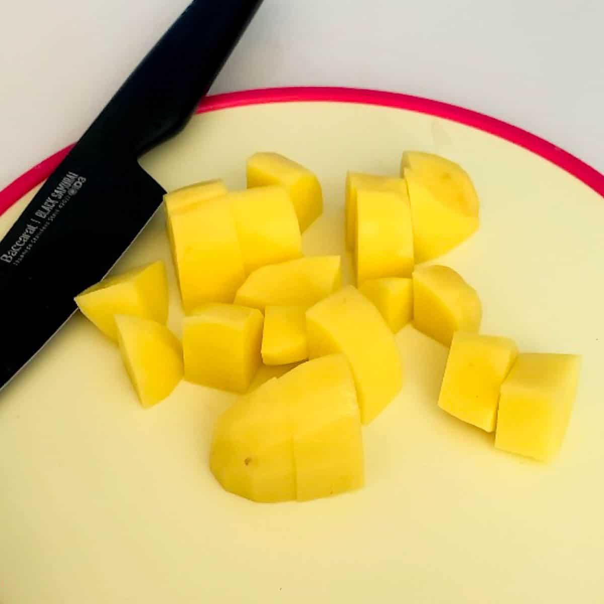cut potato on a chopping board