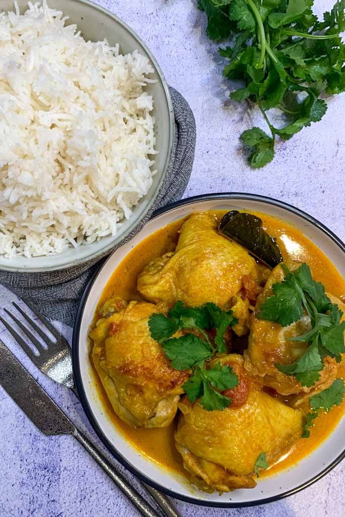 chicken madras curry served with basmati rice