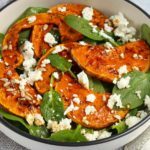 roasted pumpkin with feta cheese and baby spinach
