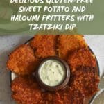 Delicious Gluten-Free Sweet Potato and Haloumi Fritters with tzatziki dip