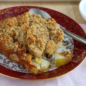 Baked Oats with Pear and banana on a plate