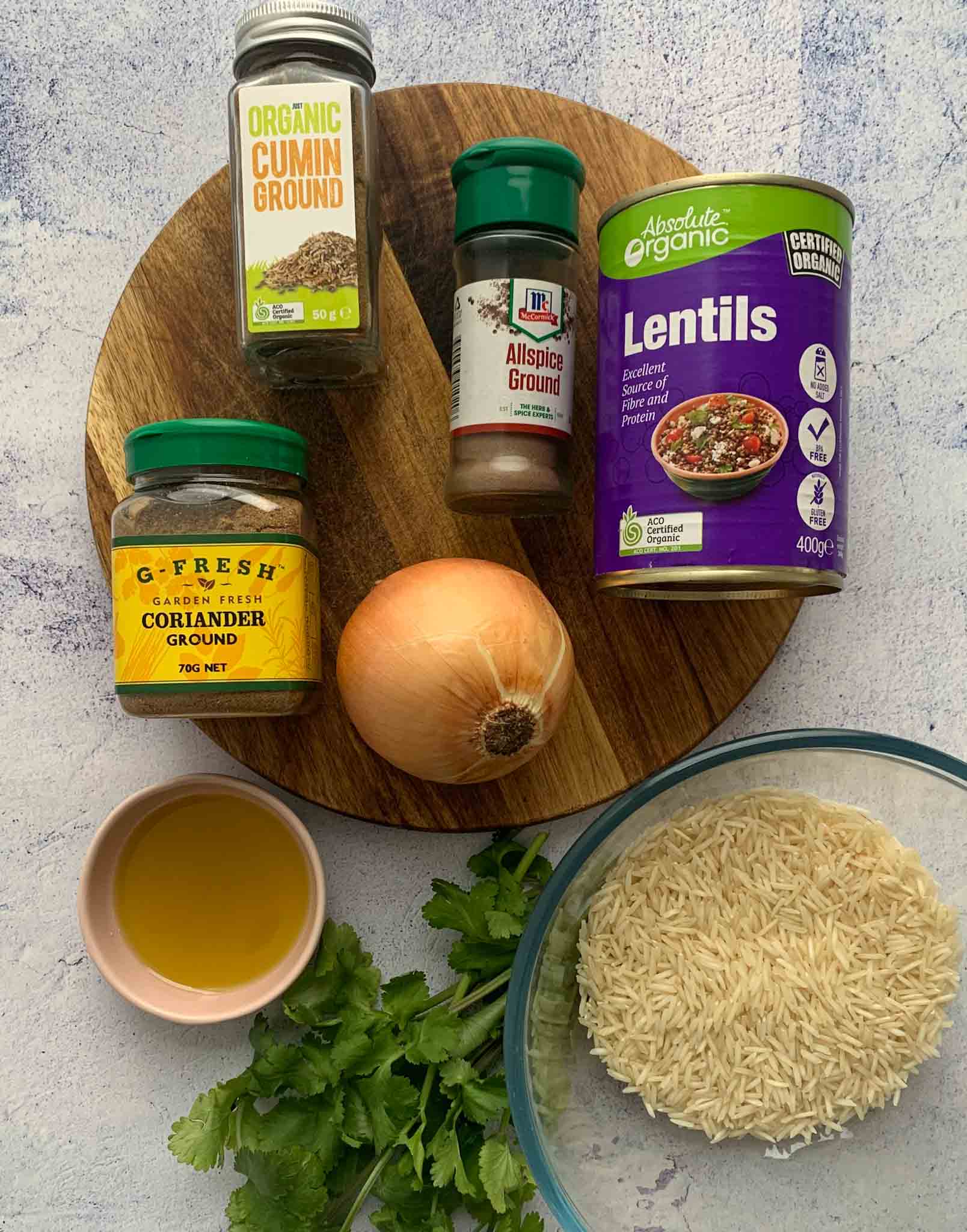 Spiced Rice & Lentils Mejadra, ingredients