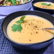easy garbanzo soup in a black bowl