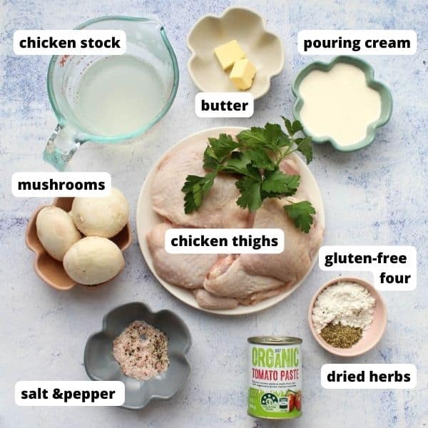 ingredients to make creamy chicken and mushrooms