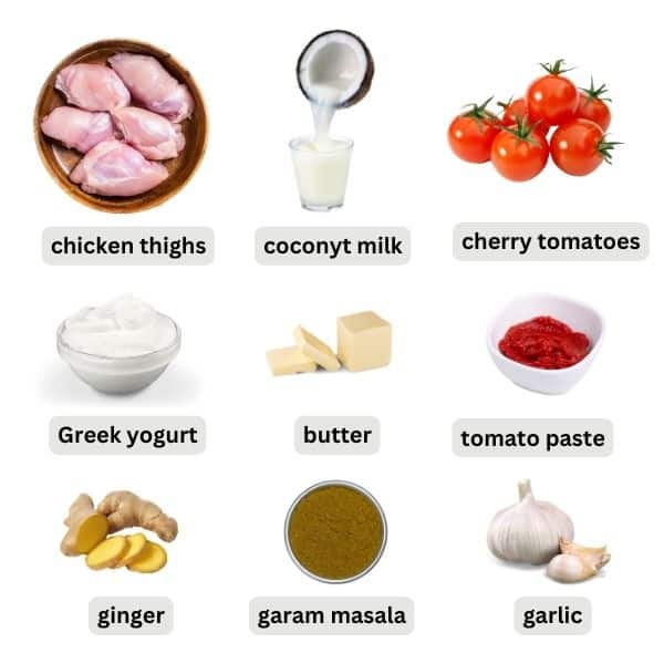 ingredients needed to make healthy butter chicken