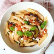 eggplant pasta with tomatoes and fresh basil
