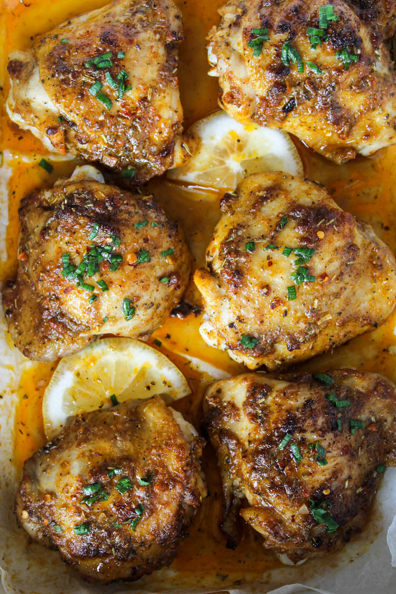 baked chicken thighs in a tray