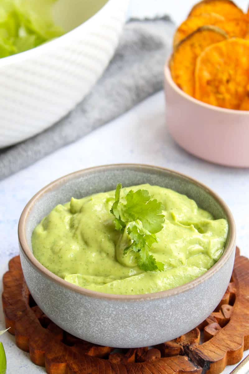 avocado lime dressing with sweet potato chips