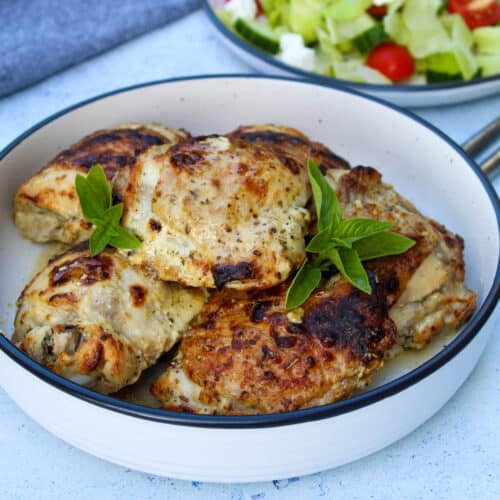 6 baked chicken thighs marinated in Greek marinade