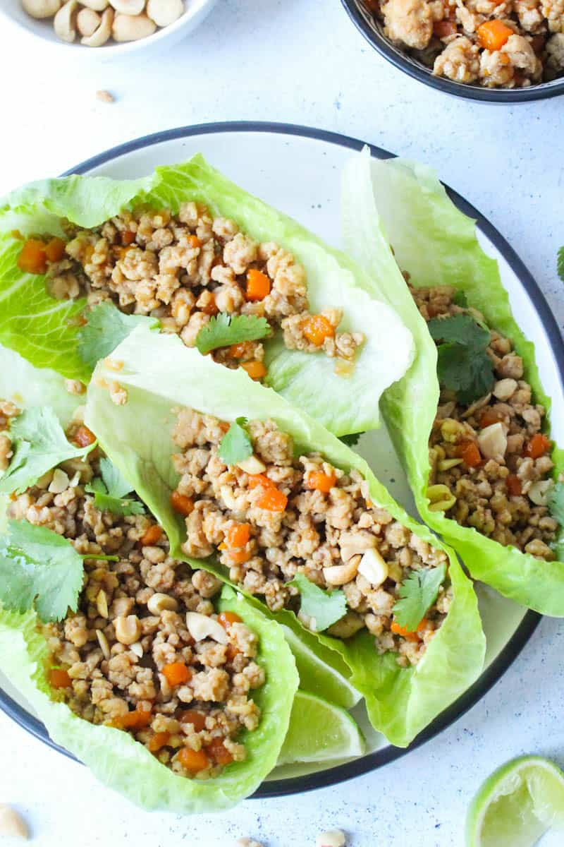 San choy bau, 4 cos lettuce filled with fried chicken mince