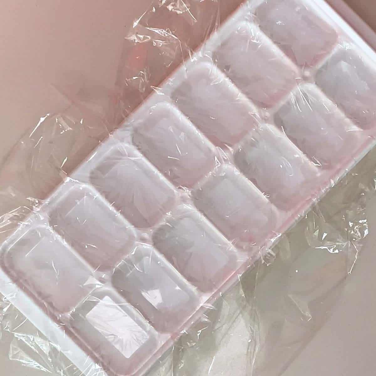 ice tray lined with glad wrap