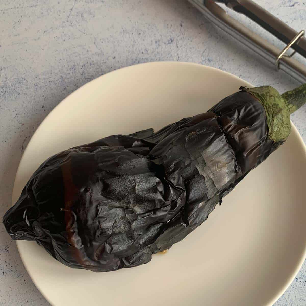 eggplant charred on the gas stove