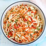 a colourful crunchy cabbage salad, view from above
