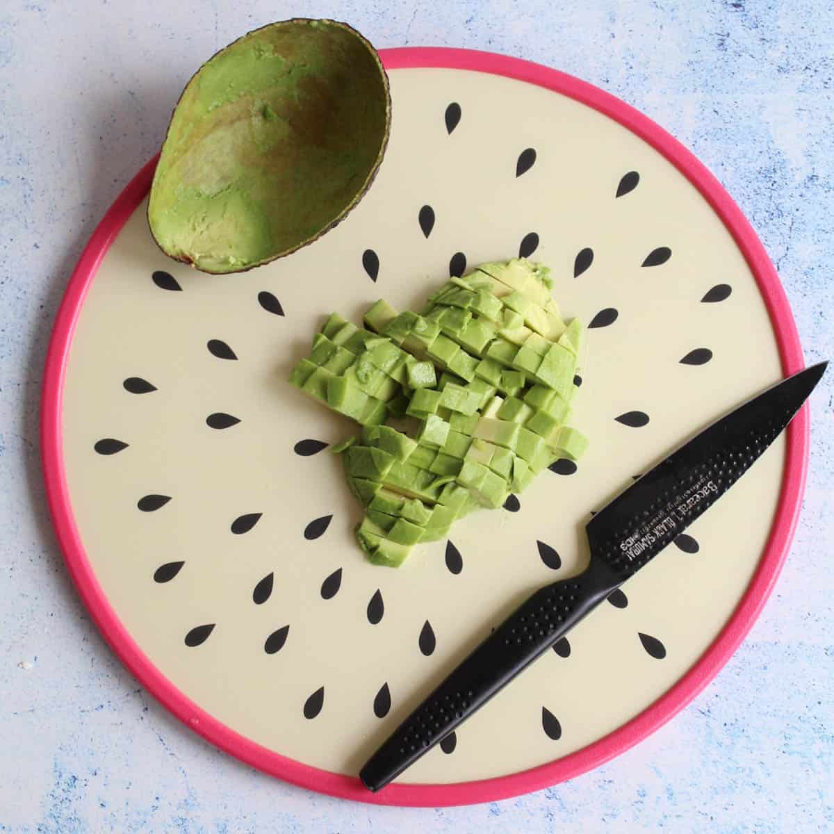 diced avocado on chopping board
