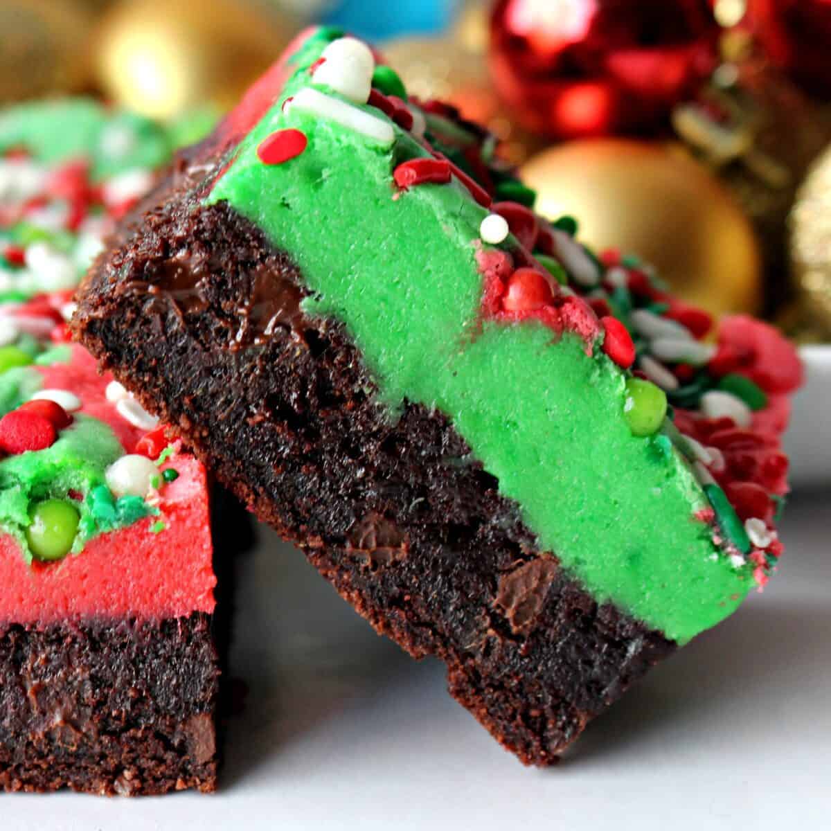 a slice of Christmas brown-green brownie