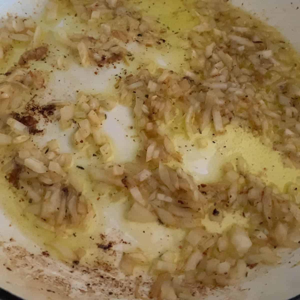 fried onions in a frying pan
