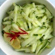 cucumber relish. Thinly sliced cucumbers served with ginger slices and chilli