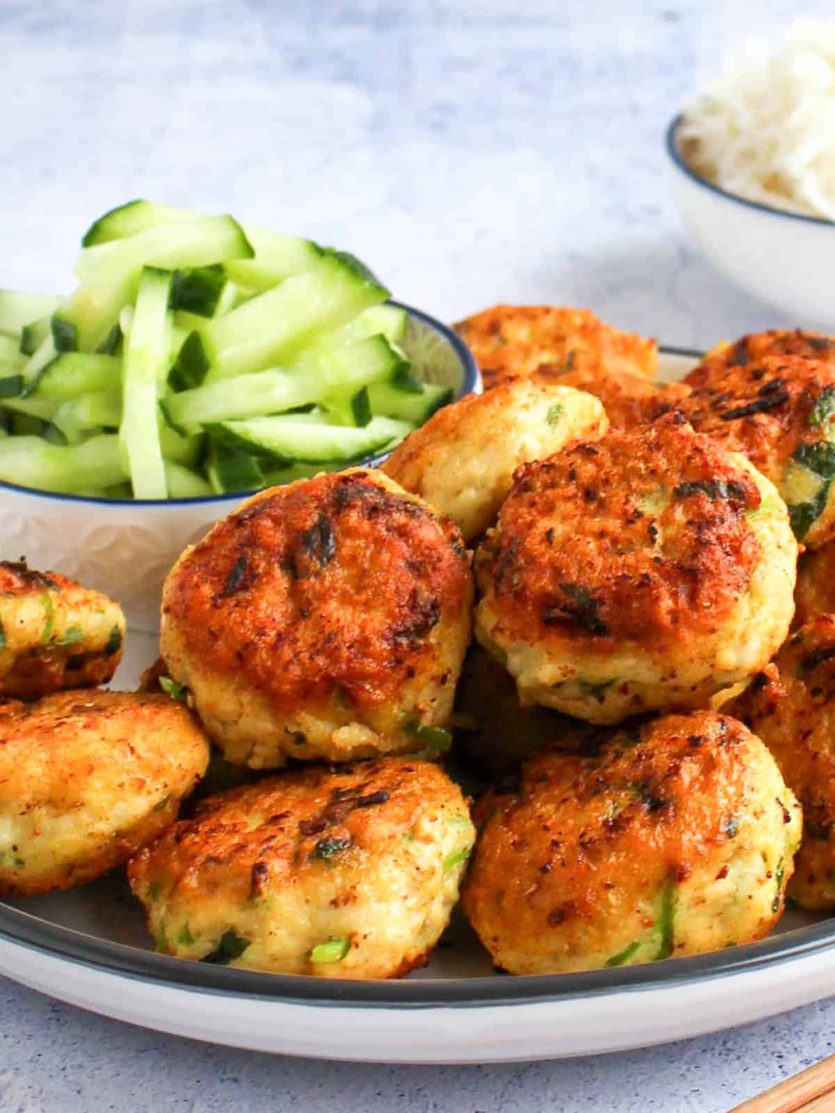Thai fish cakes served with cucumber relish